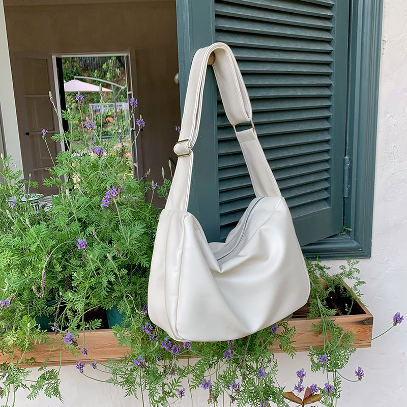 3color square leather shoulder bag