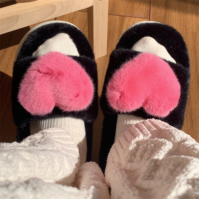 3color fur heart roomshoes