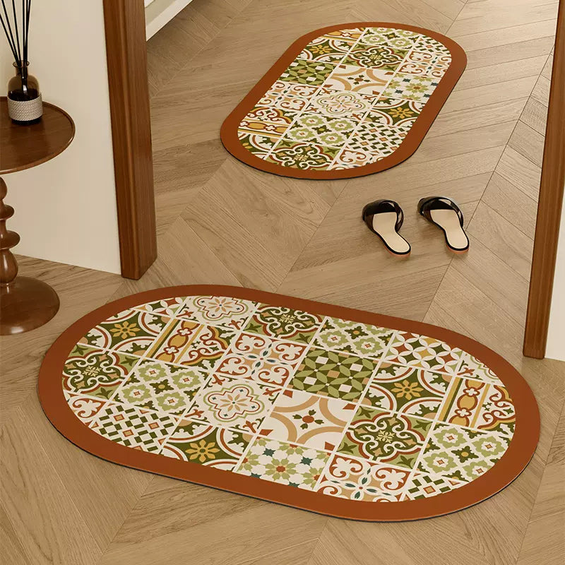 retro flower tile toilet mat