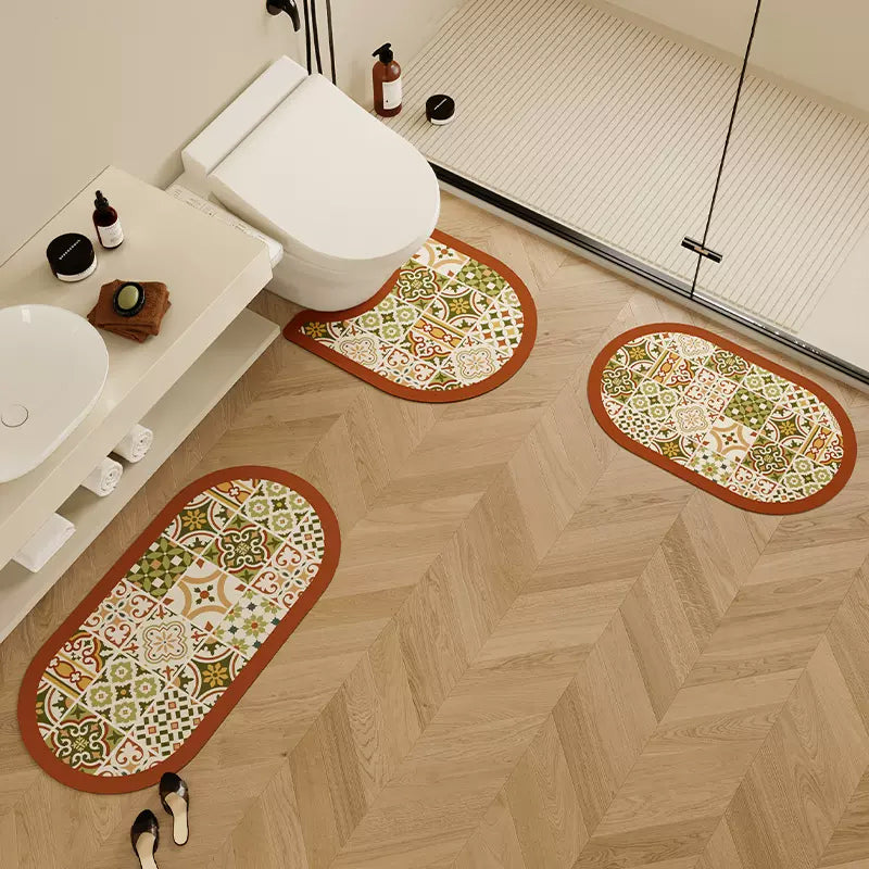 retro flower tile toilet mat