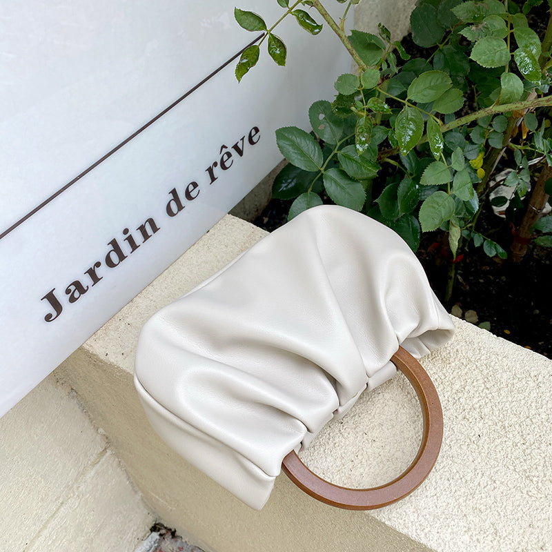 【即納】mini wood handle bag / white