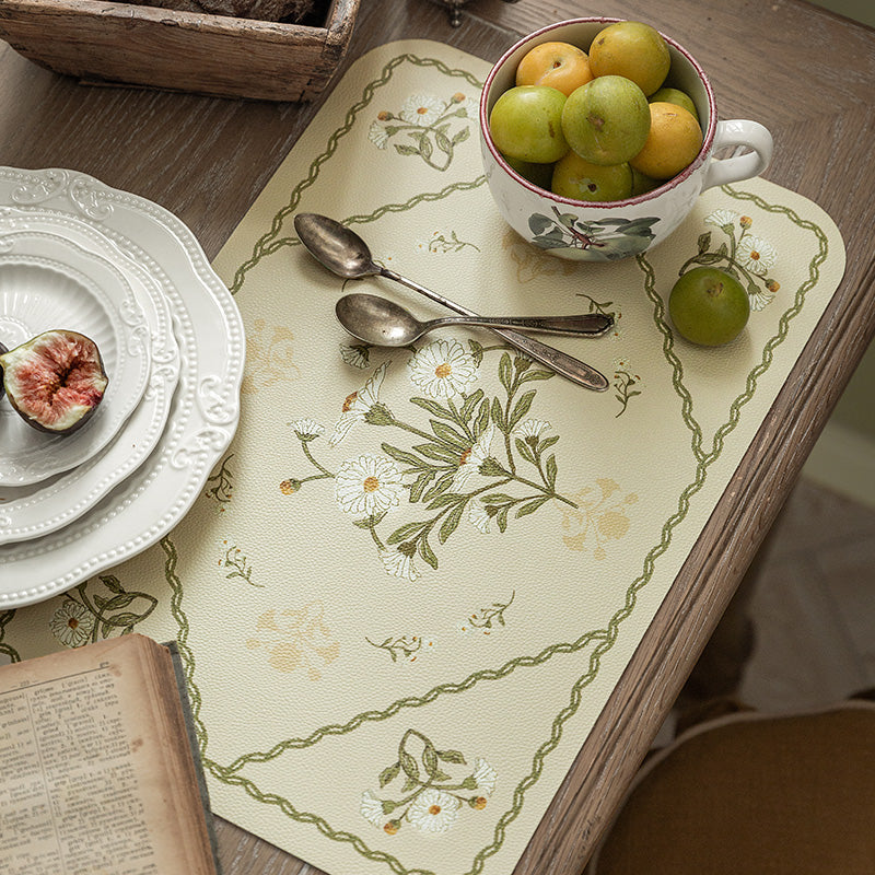 white flower place mat