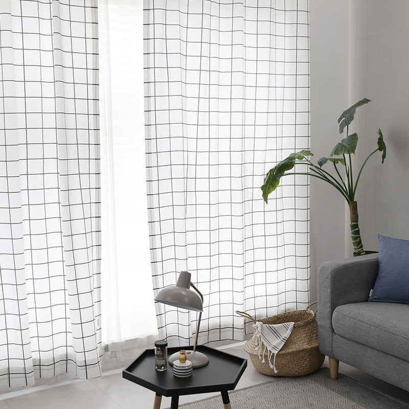 gray check curtain