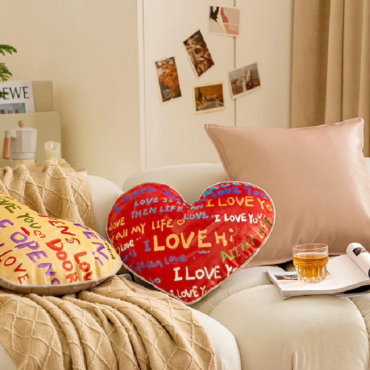 i love you colorful paint heart cushion