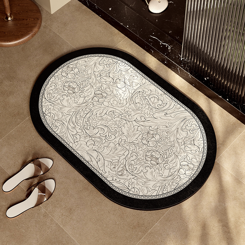 monotone simple elegance flower bath mat