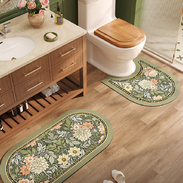 elegance floral green toilet mat
