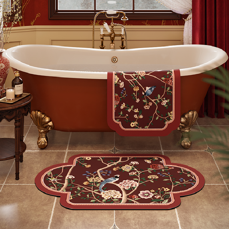 2design burgundy elegance flower bath mat