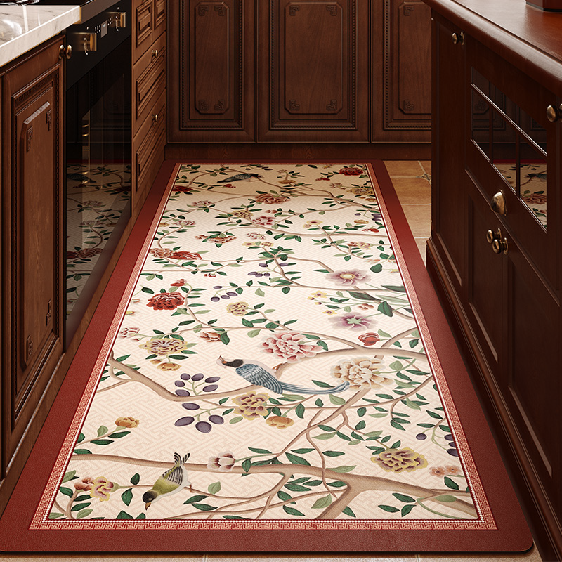 white red flower elegance kitchen mat