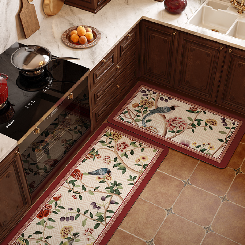 white red flower elegance kitchen mat