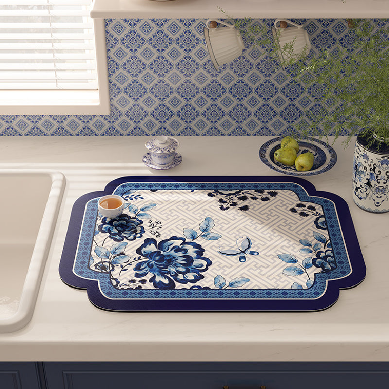 blue flower elegance sink mat