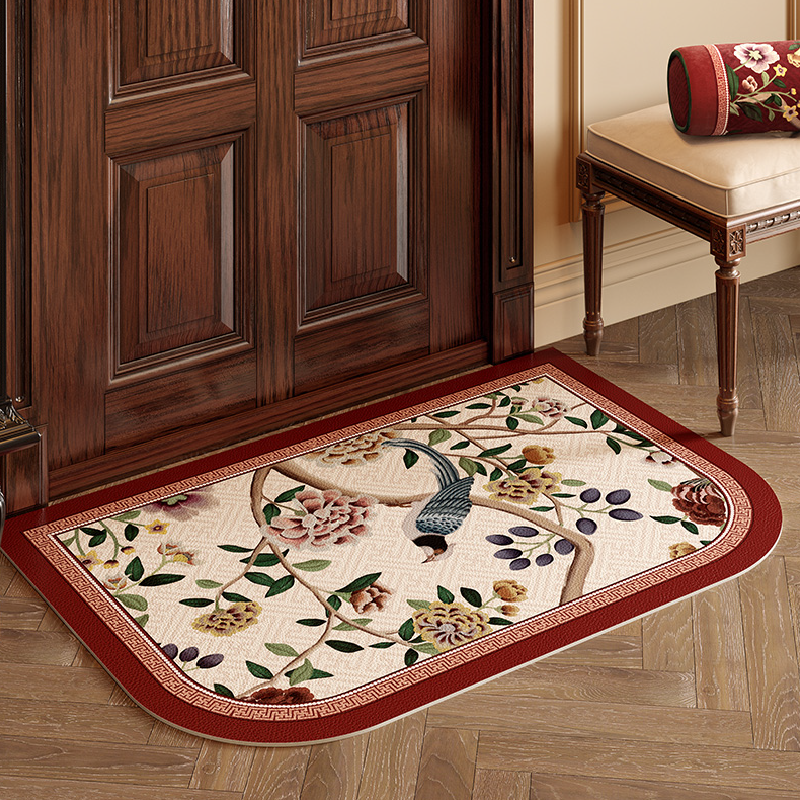 3design white red flower elegance door mat