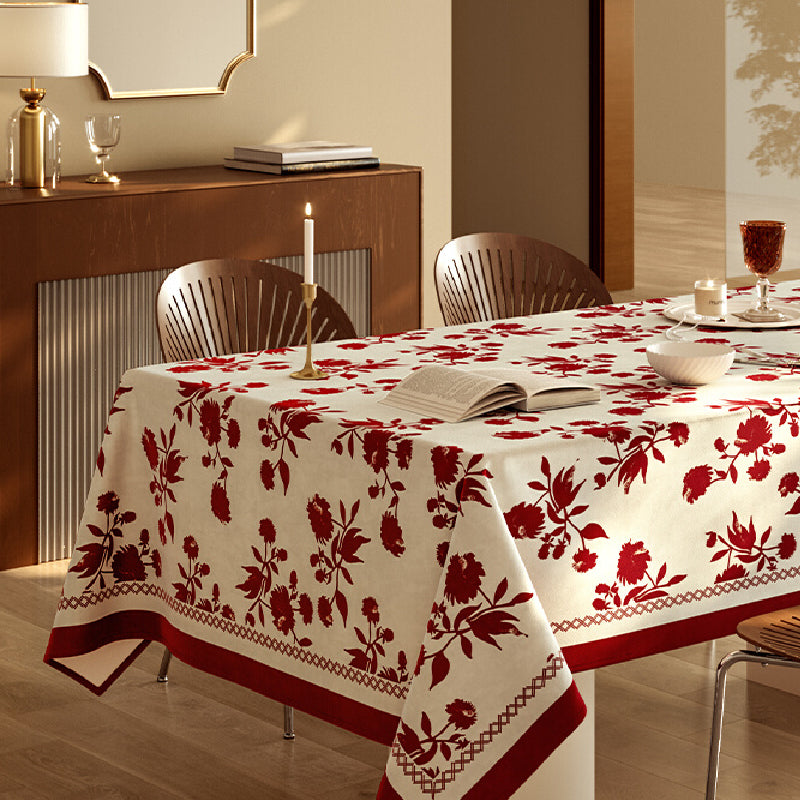 burgundy red fower table cloth