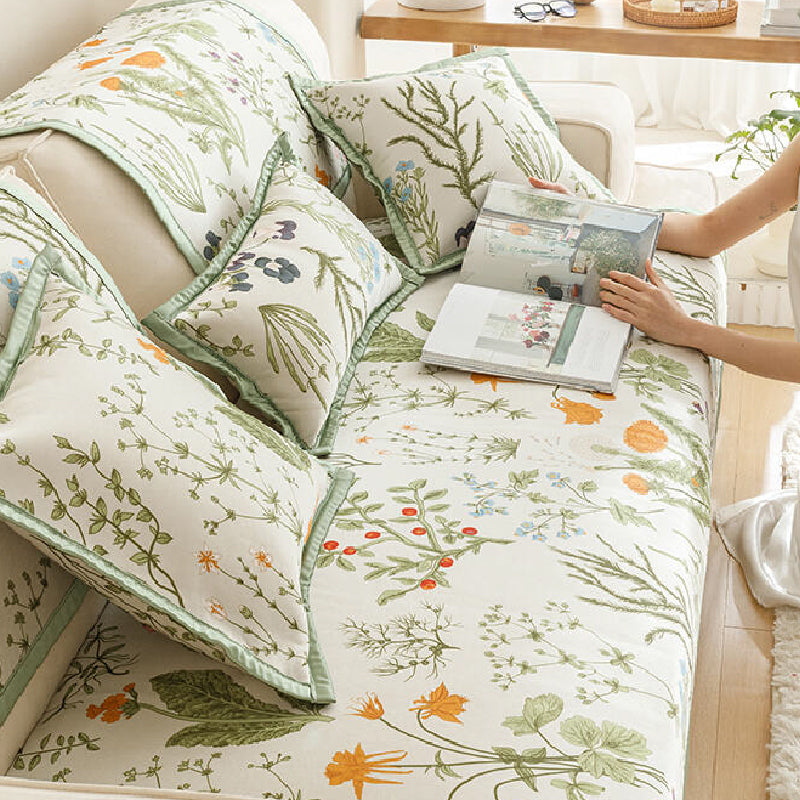 3design summer green botanical sofa cover