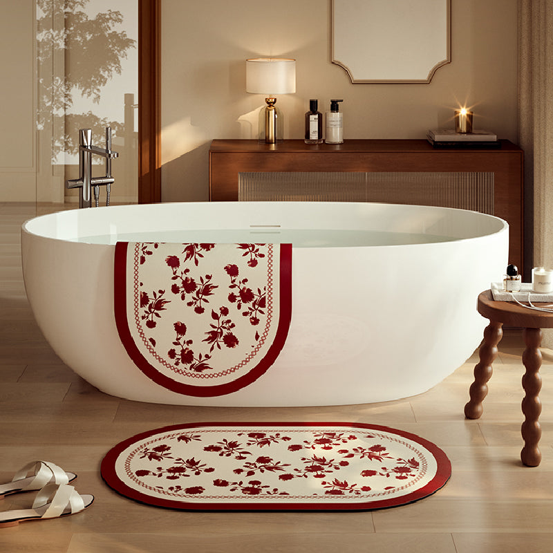 burgundy red fower bath mat