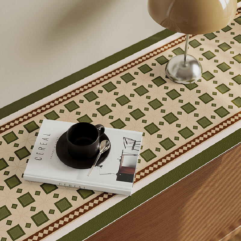 green retro tile square shelf mat