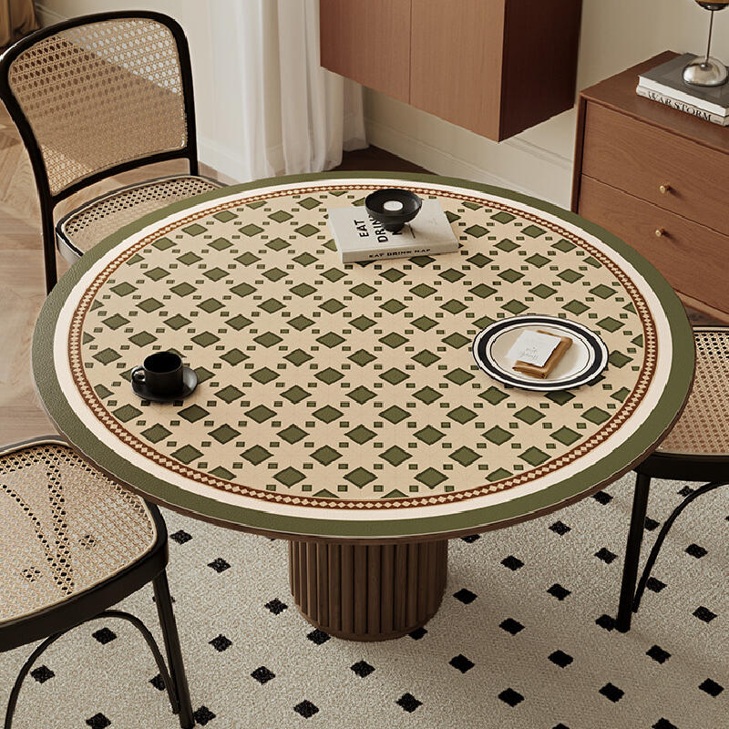 green retro tile round table mat