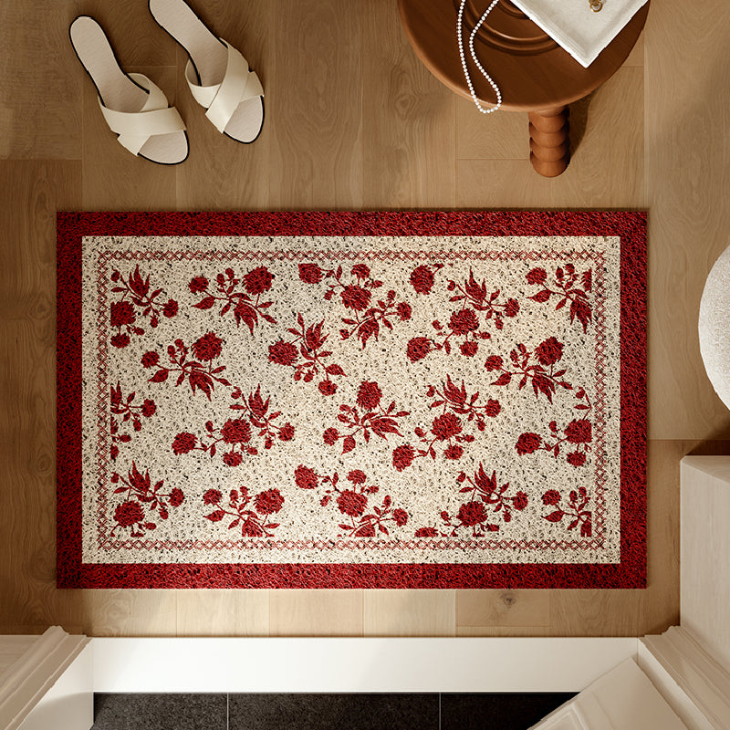 burgundy red fower PVC door mat