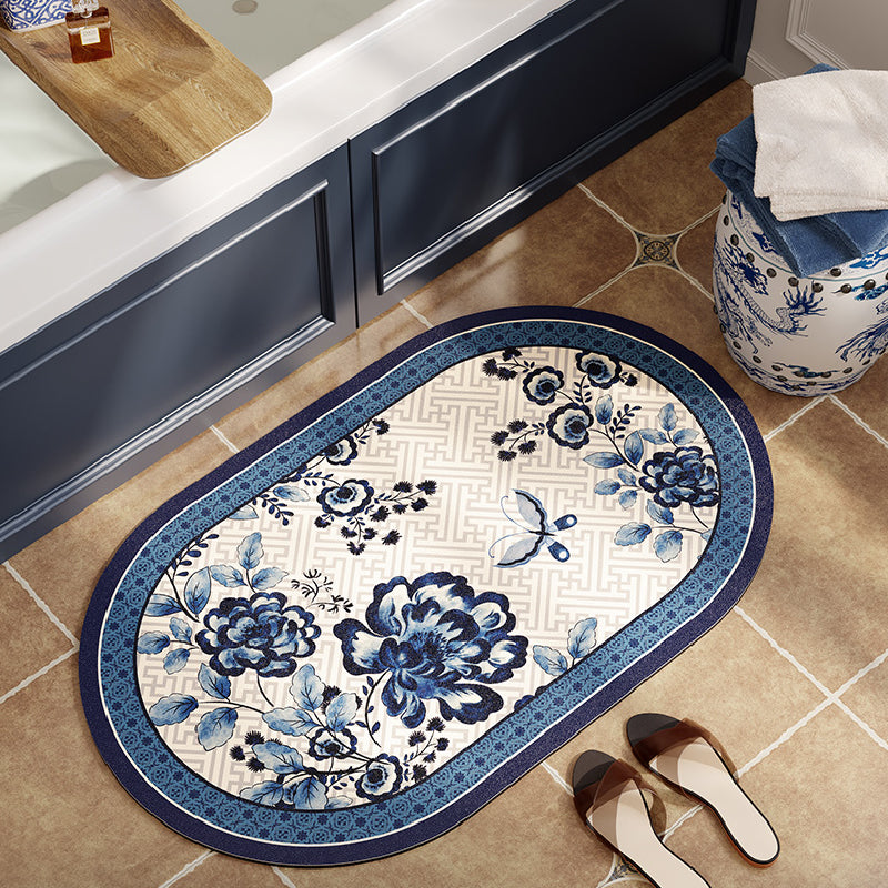 blue flower elegance bath mat