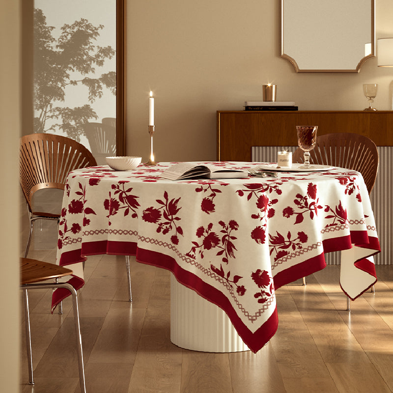 burgundy red fower table cloth