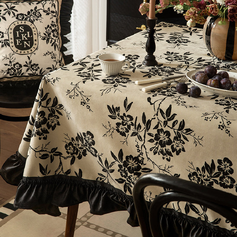 黒白ボヘミアテーブルランナー編み物タッセル付きリネンコットン現代シンプル手製織り松絵柄