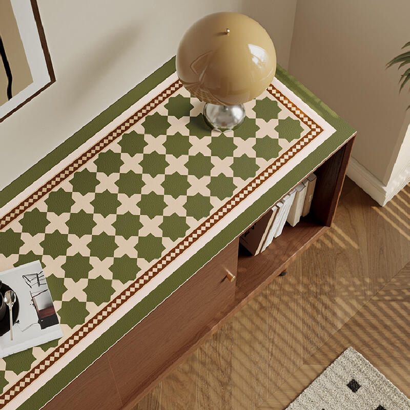 green retro tile square shelf mat