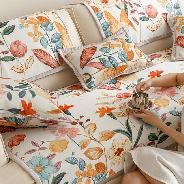3design summer orange botanical sofa cover