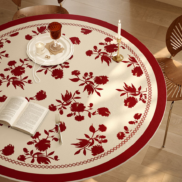 burgundy red fower round table mat