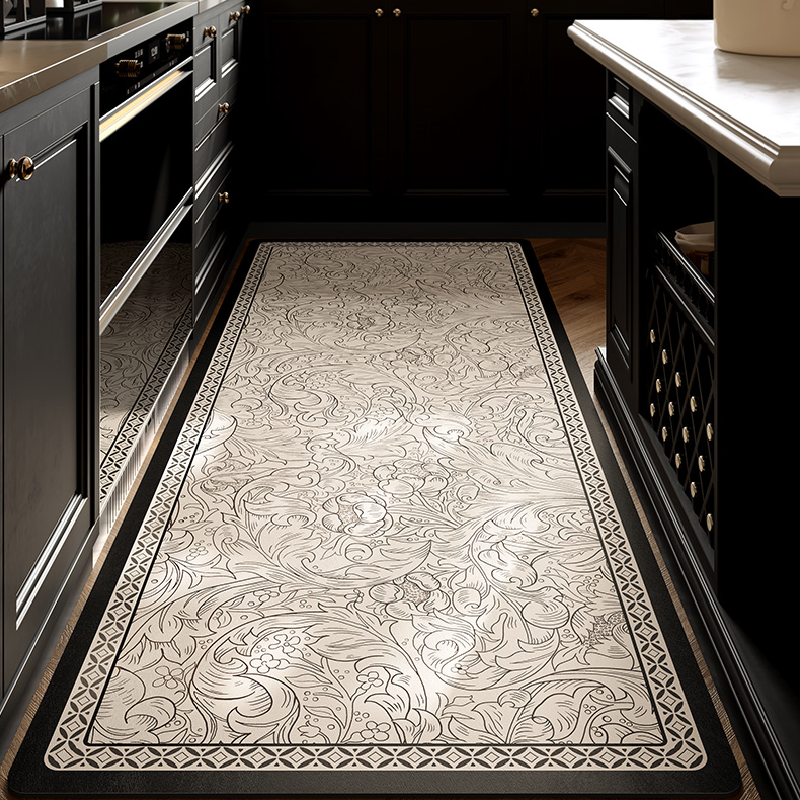 monotone simple elegance flower kitchen mat