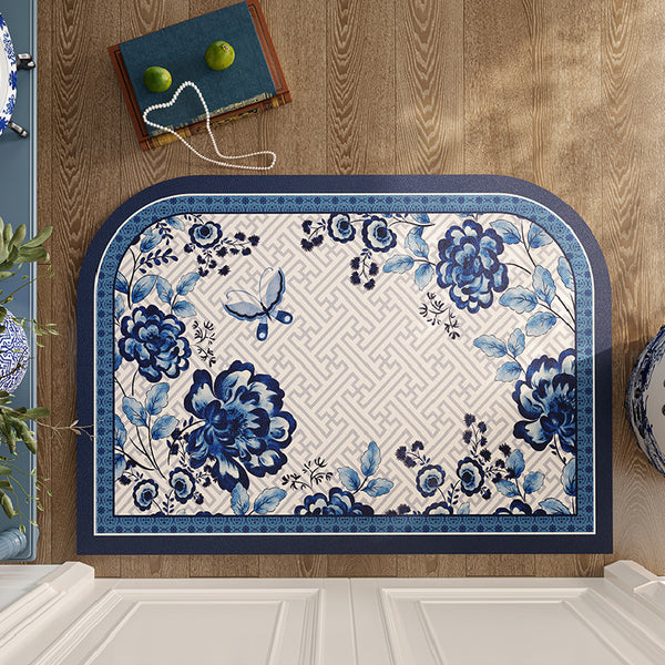 2design blue flower elegance door mat