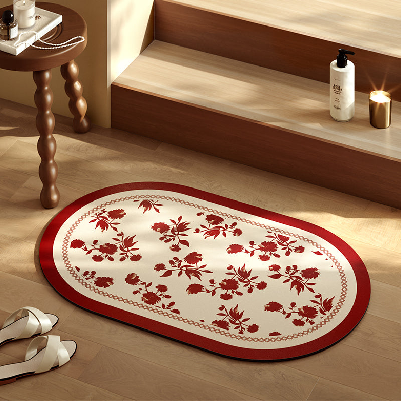 burgundy red fower bath mat
