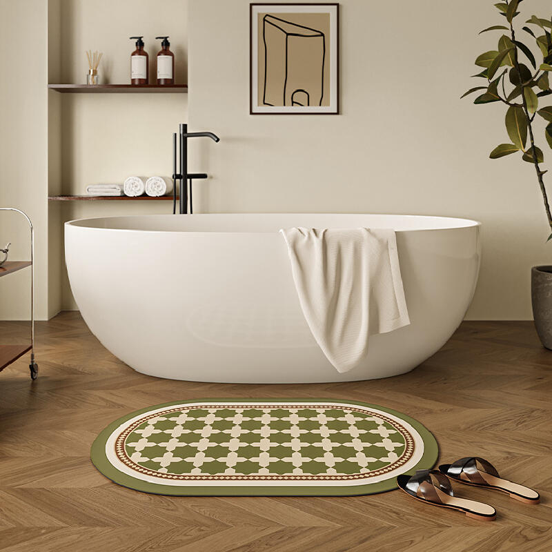 green retro tile bath mat