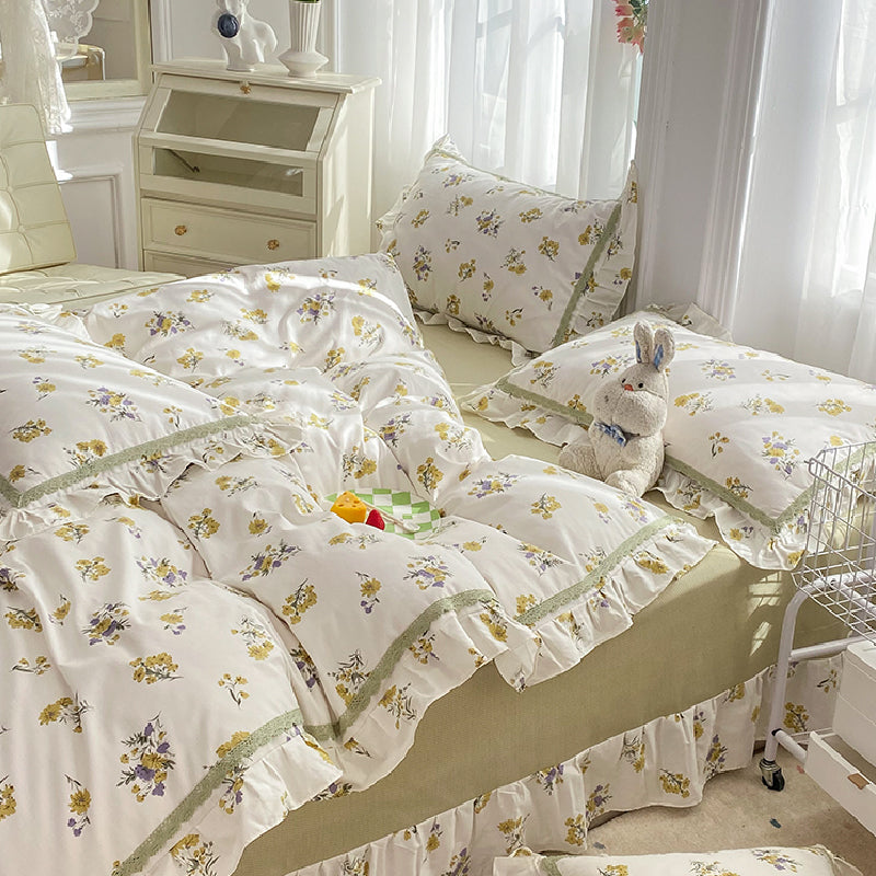 23design flower two-tone frill bedlinen set