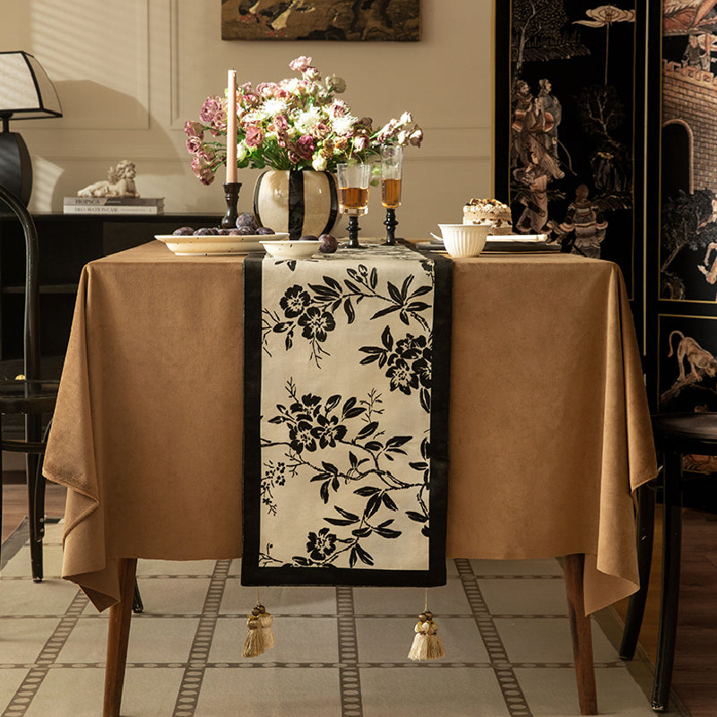 monotone floral table runner