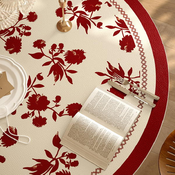 burgundy red fower round table mat