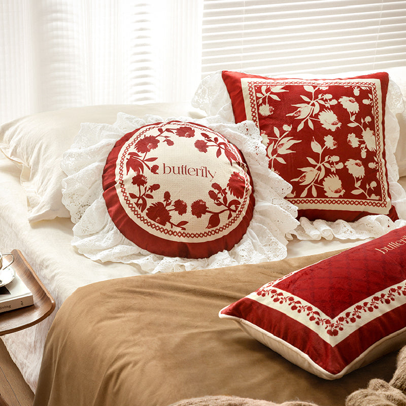 3design burgundy red fower frill cushion