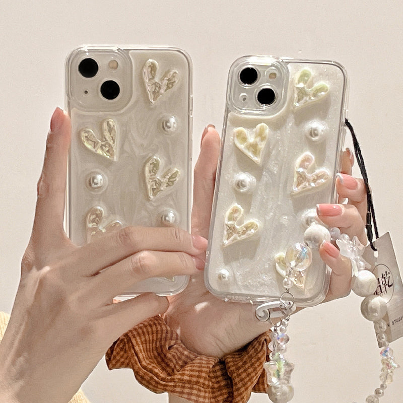 white pearl heart iphone case