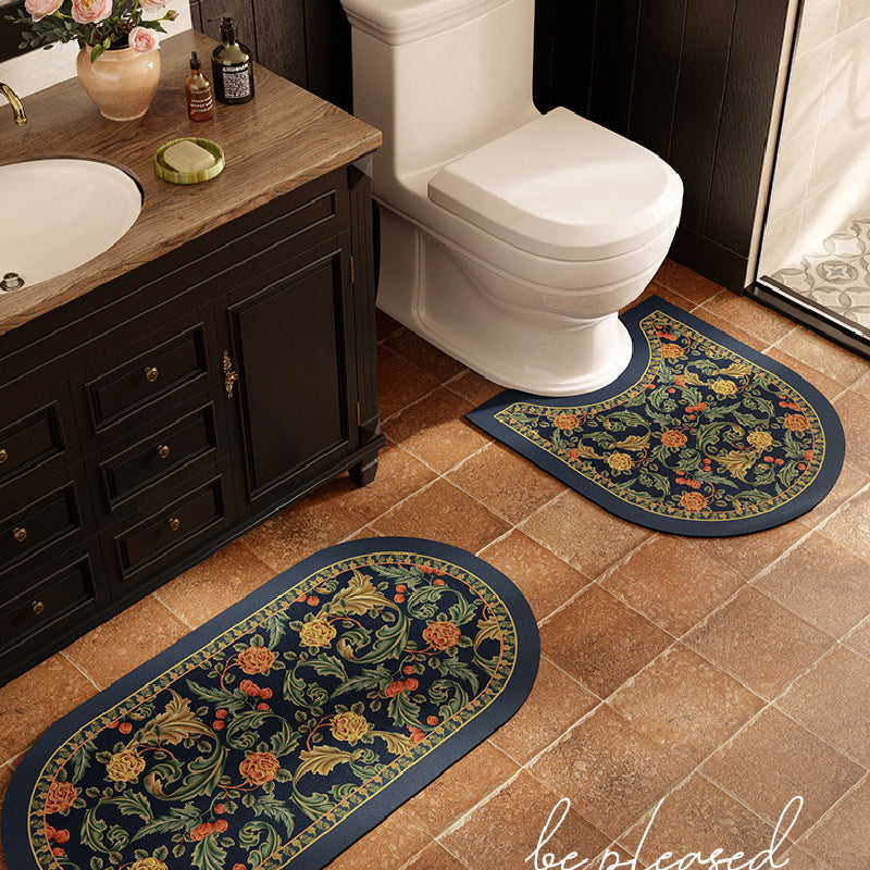 elegance floral navy toilet mat
