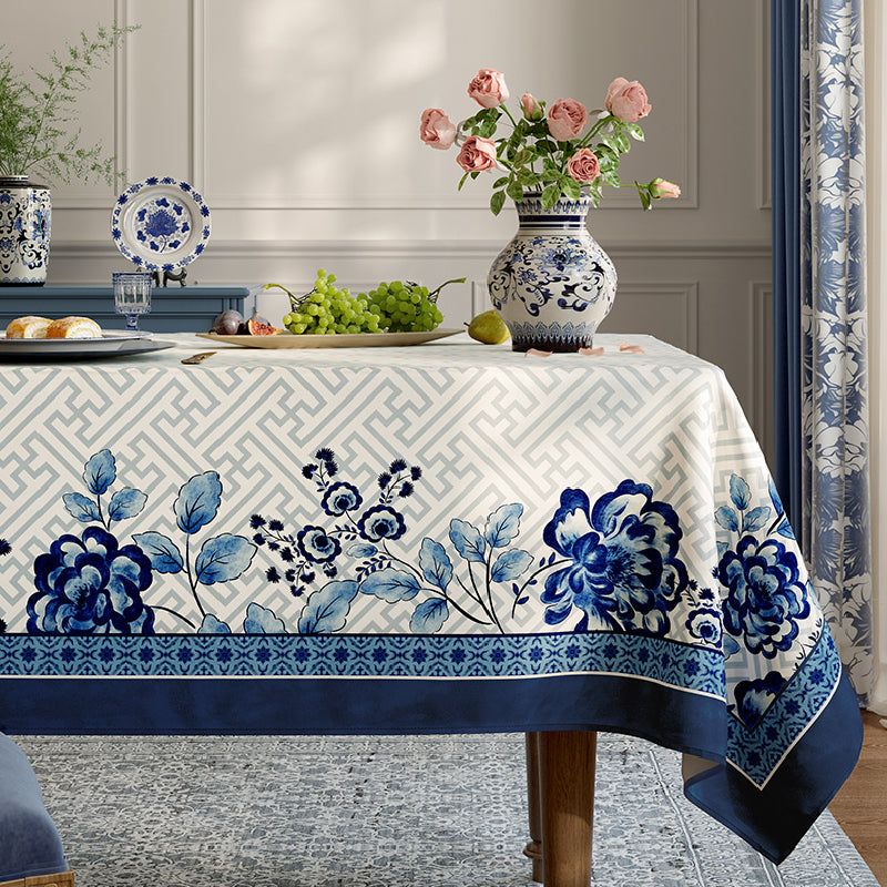 blue flower elegance table cloth