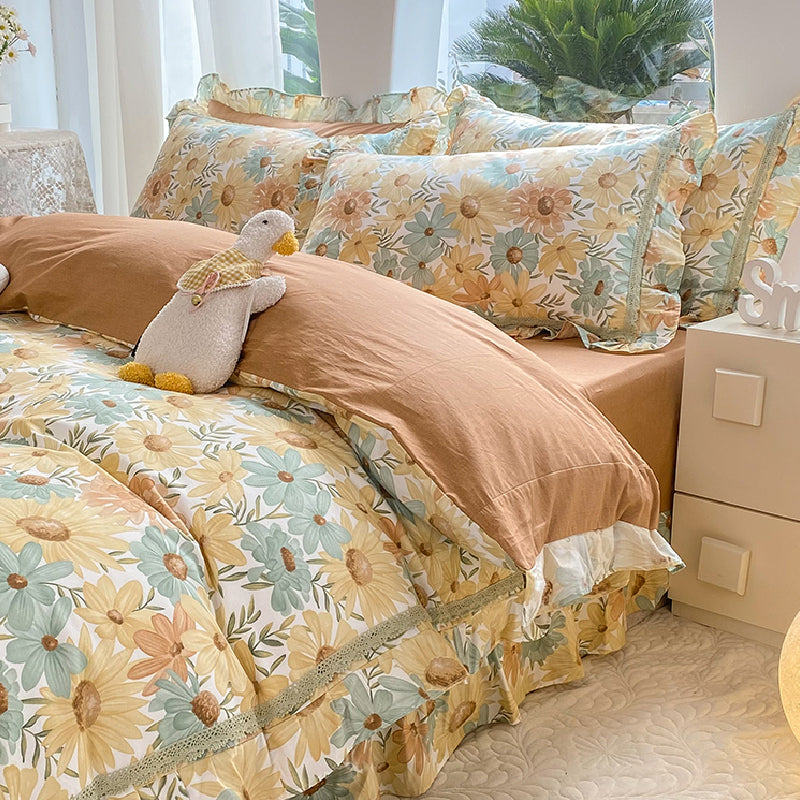 23design flower two-tone frill bedlinen set