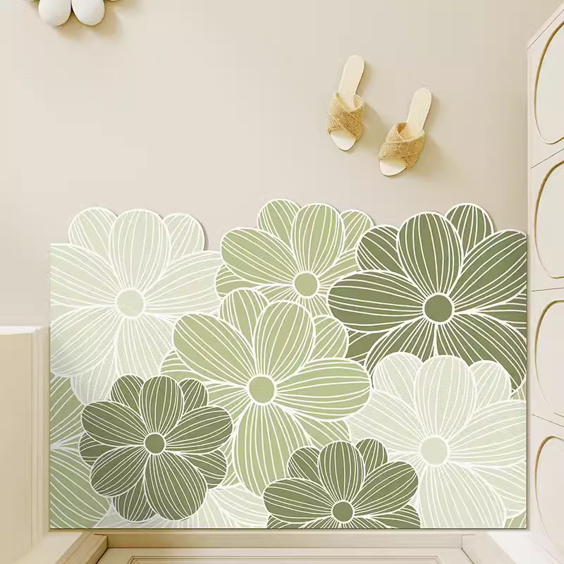 7design green floral flower unique shape door mat