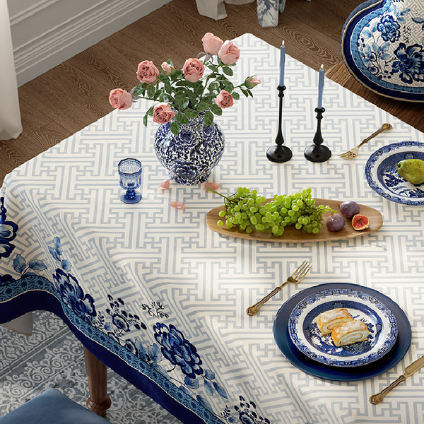 blue flower elegance table cloth