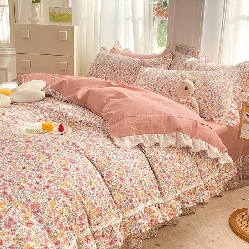 23design flower two-tone frill bedlinen set