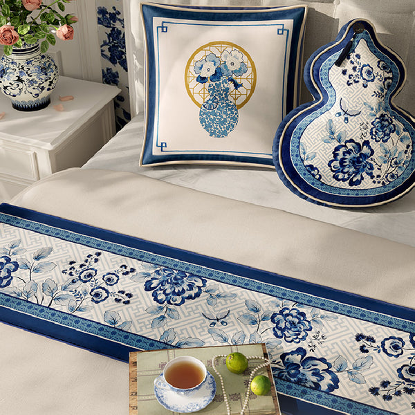 blue flower elegance table runner
