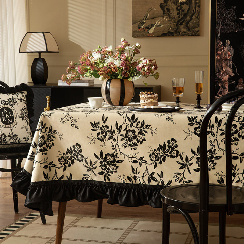 monotone floral table cloth