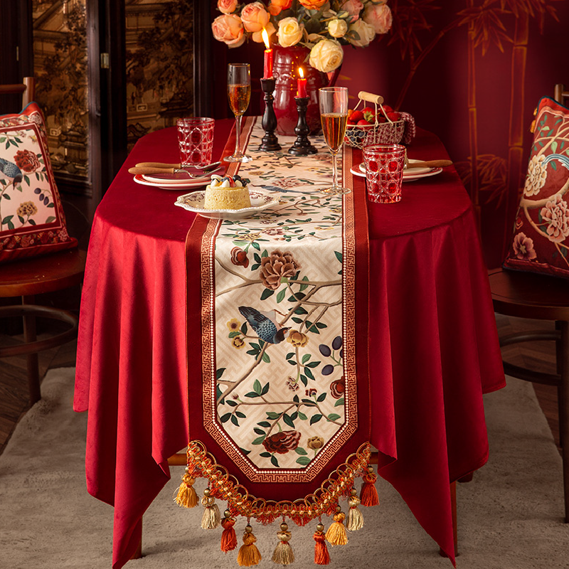 white red flower elegance table runner