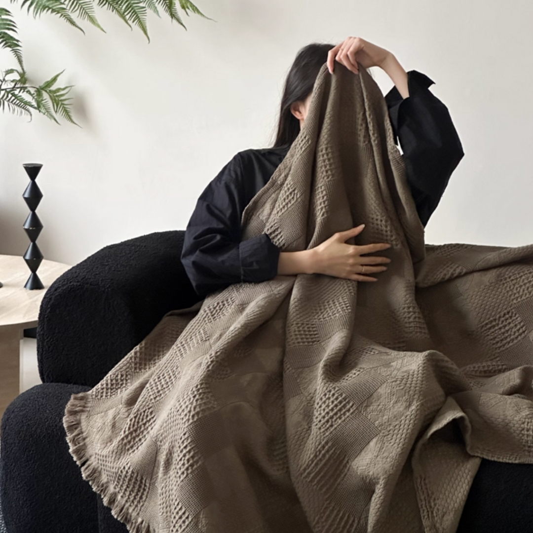 soft waffle tassel blanket (4colors)