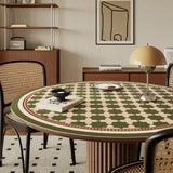 green retro tile round table mat