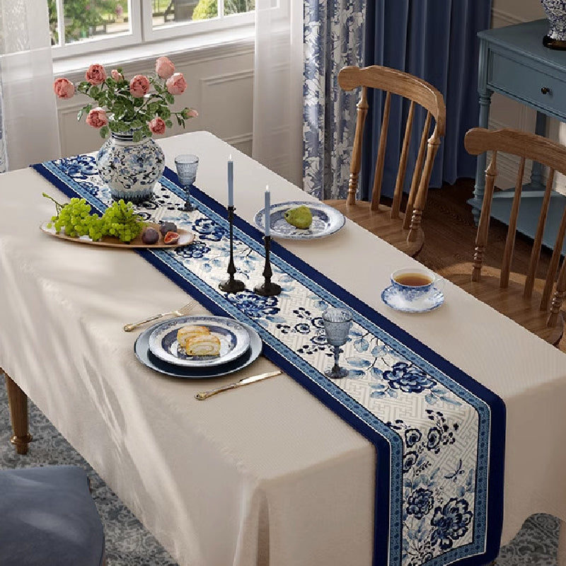 blue flower elegance table runner