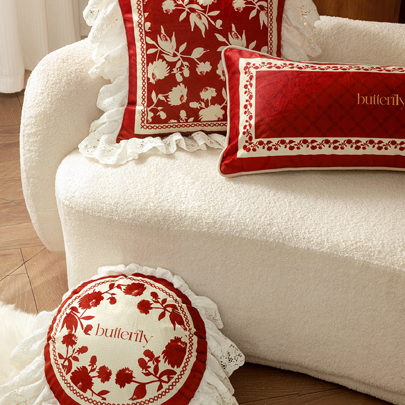 3design burgundy red fower frill cushion