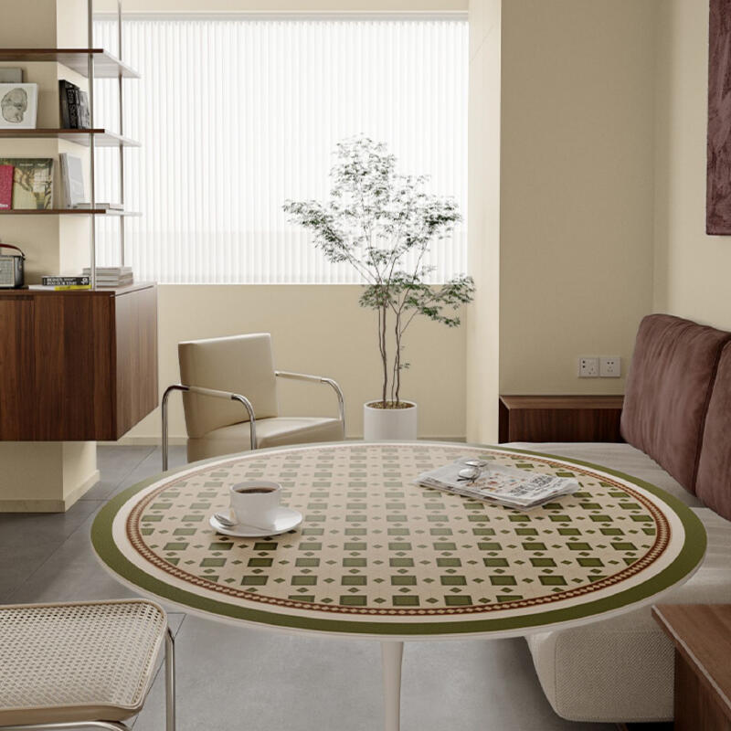 green retro tile round table mat